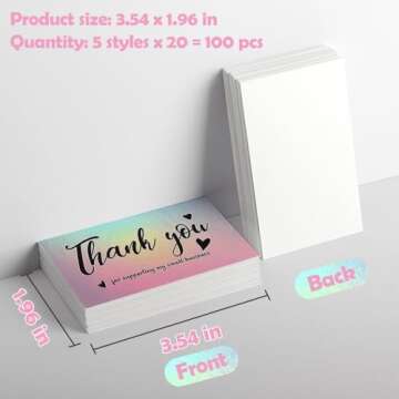Lannso Thank You Cards - 100 PCS in 5 Elegant Styles for Retail, 2x3.5 Inch