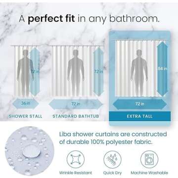LiBa Fabric Bathroom Shower Curtain, 72" W x 84" H White Heavy Duty Waterproof Shower Curtain Liner