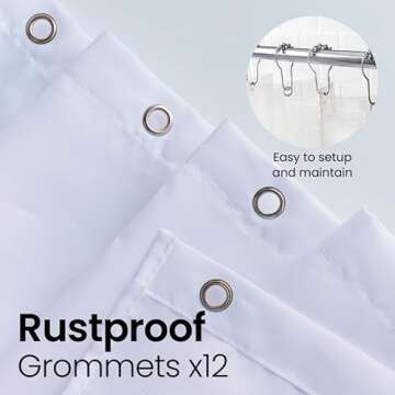 LiBa Fabric Bathroom Shower Curtain, 72" W x 84" H White Heavy Duty Waterproof Shower Curtain Liner