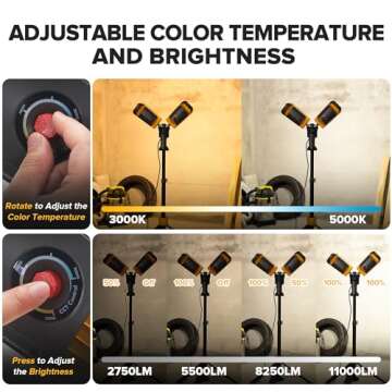 LUTEC 【Upgraded】 6290Max 11000 Lumen 92W Dimmable LED Work Light with Telescoping Tripod, Adjustable Color Temperature Dual-Head Work Light with Stand and 8 Ft 3-Prong Power Cord