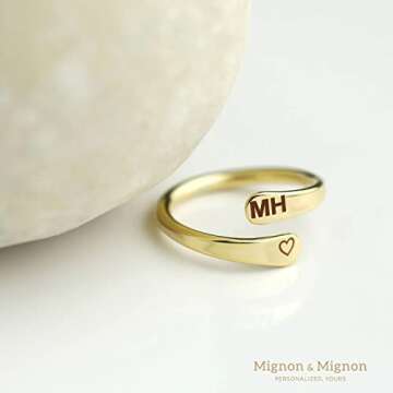 MignonandMignon Personalized Wrap Ring Custom Engraved Double Name or Date Ring for Women or Men, Stackable Pinky Ring, Couples Jewelry, Valentines Day Gift – RWR