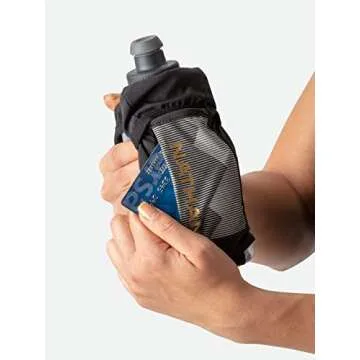 Nathan Running Handheld Quick Squeeze Water Bottle. No-Grip Adjustable Hand Strap. 12oz / 18oz / Insulated. Reflective Hydration Water Bottle.
