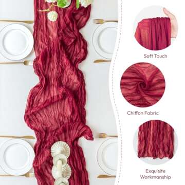 Sioloc Burgundy Red Cheesecloth Table Runner Decor 10ft Boho Gauze Rustic Cheese Cloth Runner for Te...