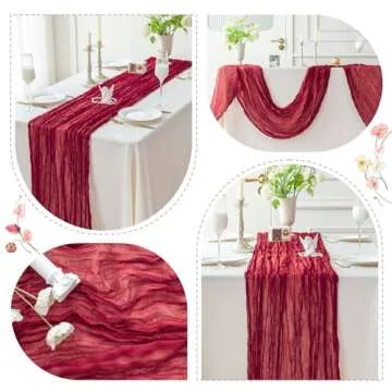 Sioloc Burgundy Cheesecloth Table Runner for Weddings