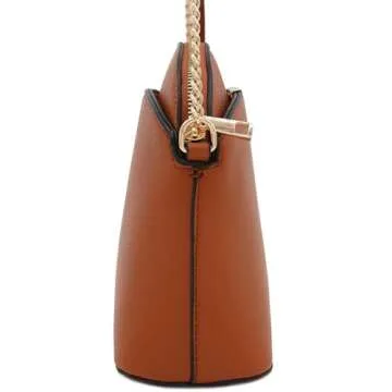 FashionPuzzle Faux Leather Solid Small Dome Crossbody bag with Chain Strap (Tan)