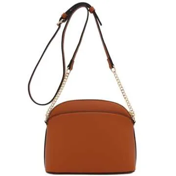 FashionPuzzle Faux Leather Solid Small Dome Crossbody bag with Chain Strap (Tan)