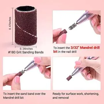 MelodySusie 100 Pcs Professional Sanding Bands Nail Manicure 180 Grit File Sand Piece Set For Nail Drill Bits