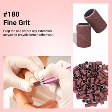 MelodySusie 100 Pcs Professional Sanding Bands Nail Manicure 180 Grit File Sand Piece Set For Nail Drill Bits