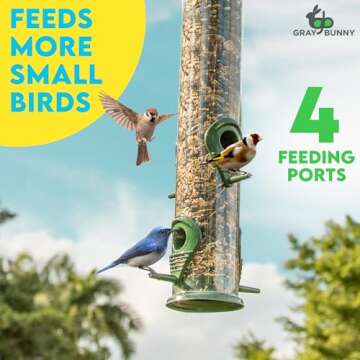 Gray Bunny Metal Bird Feeder – 4-Port Chew-Proof Feeder for Outdoors Hanging, 15 Inches