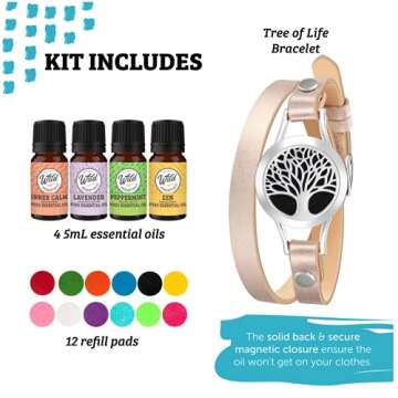 Wild Essentials Tree of Life Essential Oil Leather Wrap Bracelet Diffuser, Gift Set, Lavender, Lemon...