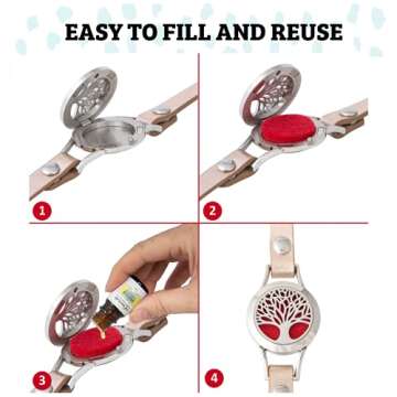 Wild Essentials Tree of Life Essential Oil Leather Wrap Bracelet Diffuser, Gift Set, Lavender, Lemongrass, Peppermint, Orange Oils, 12 Pads, Customizable Color Changing Perfume Jewelry, Aromatherapy