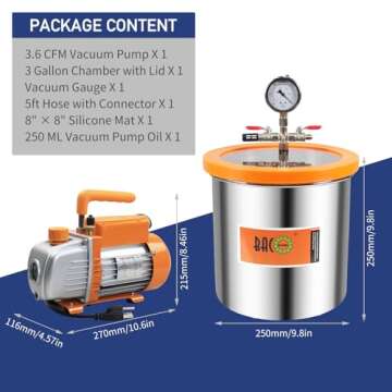 BACOENG 3 Gallon Vacuum Chamber Kit with 3.6 CFM Vacuum Pump HVAC