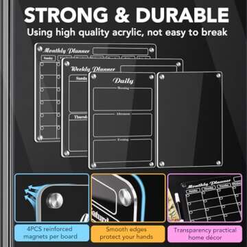 MIKEDE Acrylic Calendar for Fridge, 4 Pack Magnetic White Board Calendar Dry Erase, Reusable Plannin...