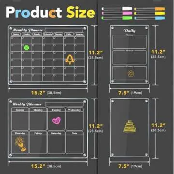 MIKEDE Acrylic Calendar for Fridge, 4 Pack Magnetic White Board Calendar Dry Erase, Reusable Planning Board Set with Strong Small Magnets, Clear Weekly and Monthly Calendar for Refrigerator, 6 Markers