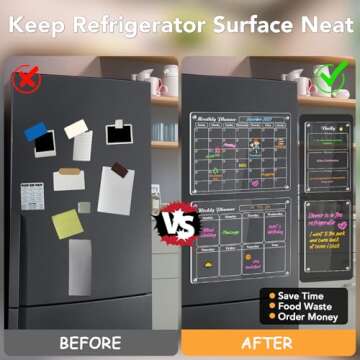 MIKEDE Acrylic Calendar for Fridge, 4 Pack Magnetic White Board Calendar Dry Erase, Reusable Planning Board Set with Strong Small Magnets, Clear Weekly and Monthly Calendar for Refrigerator, 6 Markers