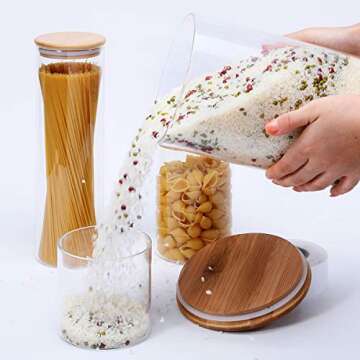 copdrel Large Glass Food Storage Container, 108 OZ (3200ml) Glass Food Canister with Airtight Bamboo Lids for Your Pantry, Cereal Dispenser Jars for Spaghetti Pasta, Powder, Tea, Coffee