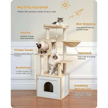 PETEPELA 56.7" Cat Tree with Litter Box Enclosure Large, Wood Cat Tower for Indoor Cats with Storage...