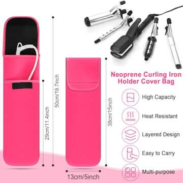 Shappy 2 Pieces Flat Iron Travel Case Heat Resistant Curling Iron Holder Cover Travel Sleeve Neoprene Straightener Holder and Silicone Hot Tools Flat Bag(Solid Style)