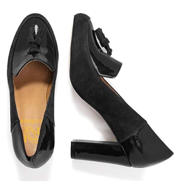 LEHOOR Chunky Block Heel Fringed Pumps for Stylish Comfort