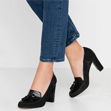 LEHOOR Chunky Block Heel Fringed Pumps for Stylish Comfort