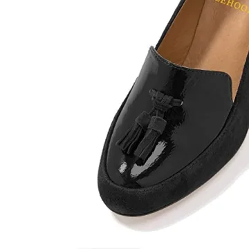 LEHOOR Chunky Block Heel Fringed Pumps for Stylish Comfort