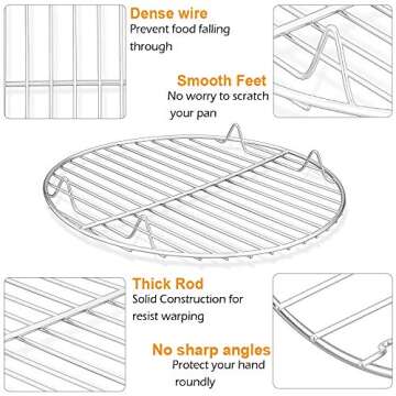 P&P CHEF Round Cooking Rack, 3 Pcs (7½” & 9” & 10½”), Baking Cooling Steaming Grilling Rack Stainless Steel, Fits Air Fryer/Stockpot/Pressure Cooker/Round Cake Pan, Oven & Dishwasher Safe