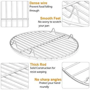 P&P CHEF Round Cooking Rack, 3 Pcs (7½” & 9” & 10½”), Baking Cooling Steaming Grilling Rack Stainless Steel, Fits Air Fryer/Stockpot/Pressure Cooker/Round Cake Pan, Oven & Dishwasher Safe