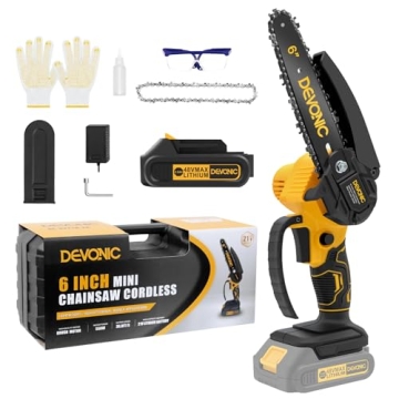 EVONIC Mini Chainsaw,6-Inch Electric Chainsaw Cordless,Portable Handeld Chain Saw with Safety Lock a...