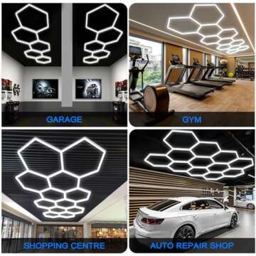 Hexagon Garage Light Fixture 50 Packs: 52800LM 480W Super Bright Honeycomb Hexagon Led Garage Lights, 5000K Natural White, 2 * 5 Grid Systems for Garage Basement Warehouse Gym Car Detailing Shop etc
