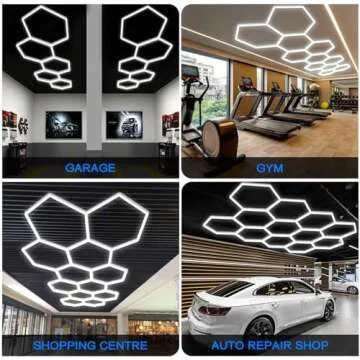 Hexagon Garage Light Fixture 50 Packs: 52800LM 480W Super Bright Honeycomb Hexagon Led Garage Lights, 5000K Natural White, 2 * 5 Grid Systems for Garage Basement Warehouse Gym Car Detailing Shop etc