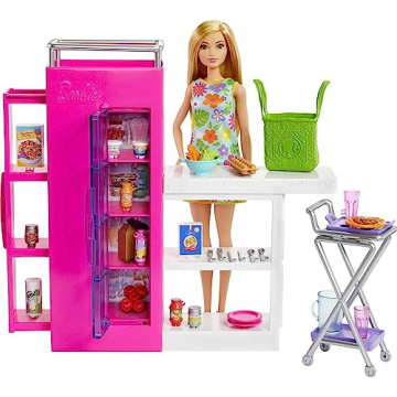 Barbie Doll & 25+ Accessories, Ultimate Pantry Playset with Dollhouse Furniture, Food-Themed Pieces ...