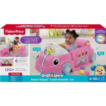 Fisher-Price Baby Learning Toy Laugh & Learn Crawl Around Car Activity Center with Smart Stages for Infants Ages 6+ Months, Pink (Amazon Exclusive)
