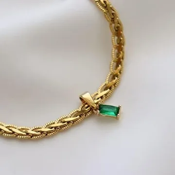 GOGOEY Vintage Gold Choker Necklace with Emerald Gemstone