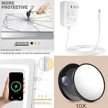 Gvnkvn Makeup Vanity Mirror with Lights 32" x 24" Large LED Makeup Mirror, Light up Mirror with 10X Magnification and USB Charging Port, with Dimmable 3 Modes, Touch Screen Control Round Black