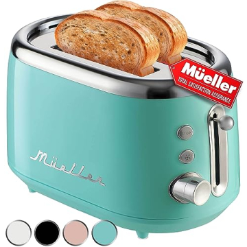 Mueller Retro Toaster 2 Slice - Vibrant Turquoise with 7 Browning Levels and 3 Functions
