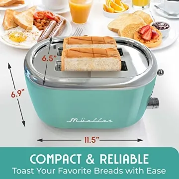 Mueller Retro Toaster with 7 Browning Levels - Turquoise