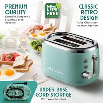 Mueller Retro Toaster with 7 Browning Levels - Turquoise