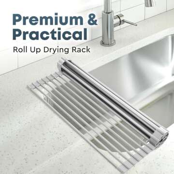 Zulay 20.5” x 13” Roll Up Drying Rack - Silicone-Coated Stainless Steel Over Sink Dish Drying Ra...