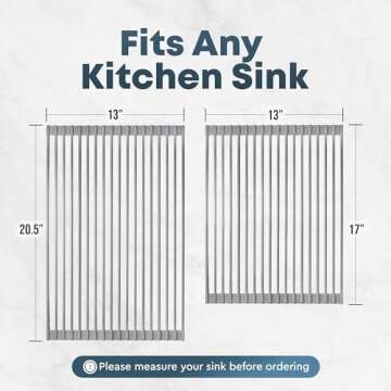 Zulay 20.5” x 13” Roll Up Drying Rack - Silicone-Coated Stainless Steel Over Sink Dish Drying Rack - Multipurpose Foldable Sink Rack for Kitchen Counter - Non-Slip, Heavy-Duty Drying Rack (Gray)