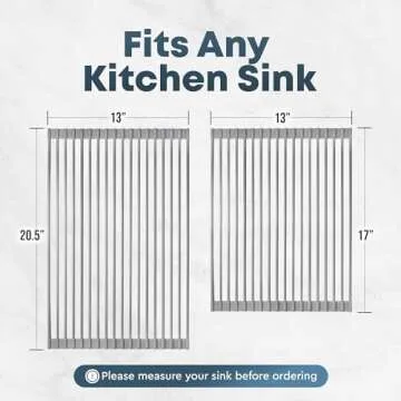 Zulay 20.5” x 13” Roll Up Drying Rack - Silicone-Coated Stainless Steel Over Sink Dish Drying Rack - Multipurpose Foldable Sink Rack for Kitchen Counter - Non-Slip, Heavy-Duty Drying Rack (Gray)