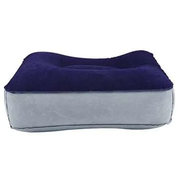 Inflatable Foot Rest Pillow, Soft Inflatable Flocking Travel Pillow for Foot Rest, Comfortable Relax Leg Cushion with Air Pump for Travel, Flights, Cars, Trains, Office(Gray & Blue)