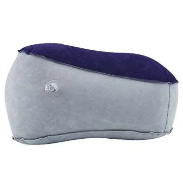 Inflatable Foot Rest Pillow, Soft Inflatable Flocking Travel Pillow for Foot Rest, Comfortable Relax Leg Cushion with Air Pump for Travel, Flights, Cars, Trains, Office(Gray & Blue)