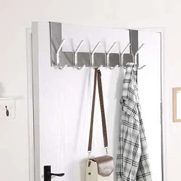 Dseap Over The Door Hook Hanger - 6 Hooks Over Door Coat Rack for Hanging Clothes Hat Towel, Brushed Nickel