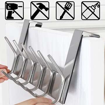 Dseap Over The Door Hook Hanger - 6 Hooks Over Door Coat Rack for Hanging Clothes Hat Towel, Brushed Nickel