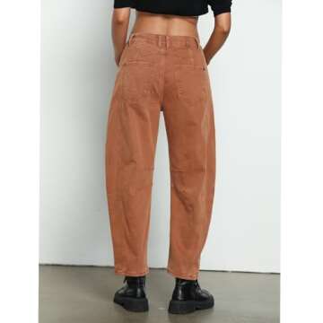 GRAPENT Barrel Jeans for Women Trendy High Waisted Wide Leg Baggy Cropped Relax Fit Stretch Denim Trouser Ankle Pants