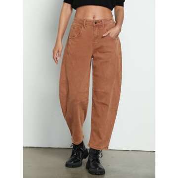 GRAPENT Barrel Jeans for Women Trendy High Waisted Wide Leg Baggy Cropped Relax Fit Stretch Denim Trouser Ankle Pants