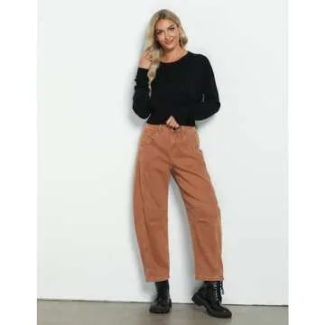 GRAPENT Barrel Jeans for Women Trendy High Waisted Wide Leg Baggy Cropped Relax Fit Stretch Denim Trouser Ankle Pants