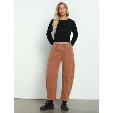 GRAPENT Barrel Jeans for Women Trendy High Waisted Wide Leg Baggy Cropped Relax Fit Stretch Denim Trouser Ankle Pants