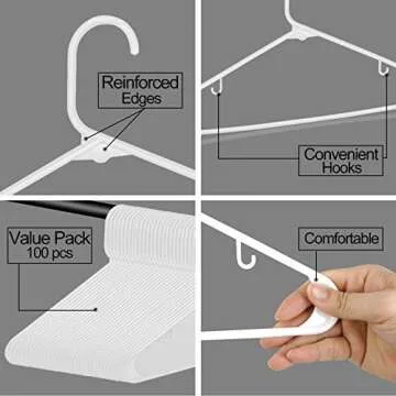 SUPER DEAL Plastic Clothes Hangers 100 Pack, Coat Hangers with Double Hooks for Adults, Lightweight Space Saving Non Slip Laundry Hangers for Shirts, Pants, Dresses, Closet, White