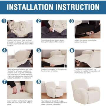 H.VERSAILTEX Super Stretch Recliner Cover Recliner Couch Covers Recliner Chair Cover Form Fitted Non Slip Reclining Slipcovers for Standard Large Recliner, Soft Thick (1 Pack, Ivory)
